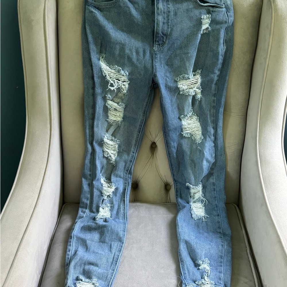 Tinsel Distressed Blue Boyfriend Jeans